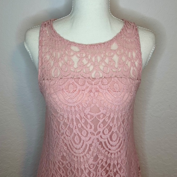 Ginger G Lace Overlay Pink Lined Stretch Dress, Size S - Picture 2 of 12
